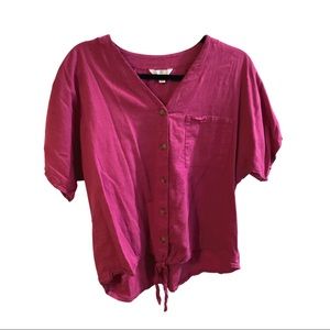 Purple tie front blouse.